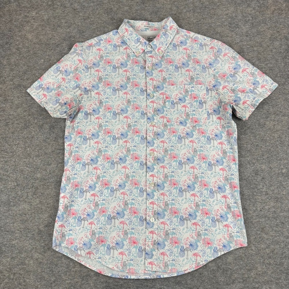 Penguin Heritage Slim Fit Button Down Shirt Floral Pineapple Flamingo Mens Small